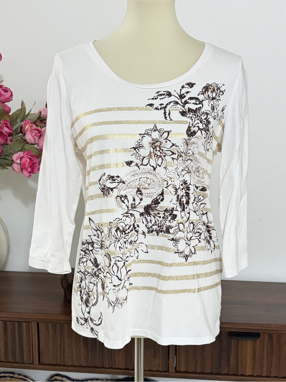 Zenergy by Chico's Ella Floral Print 3/4 Length Sleeves Size 1